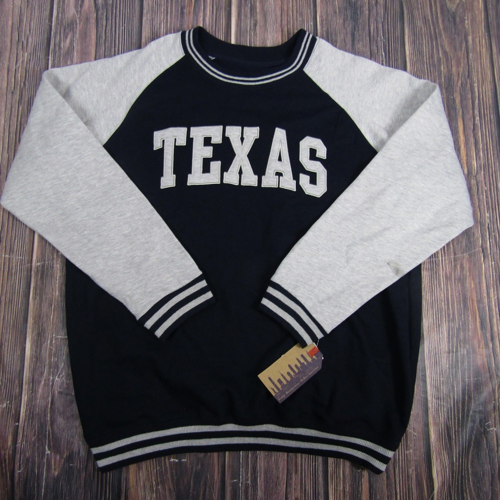 Texas Sweatshirt‎ Mens XL Navy Gray Raglan Crewneck Pullover New York Popular